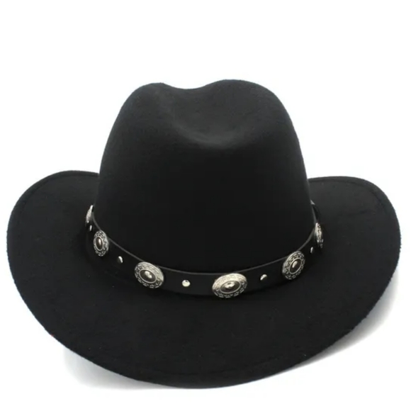 Unisex Black Western Cowboy Hat  Silver-tone Conch Faux Leather Strap - Picture 4 of 17